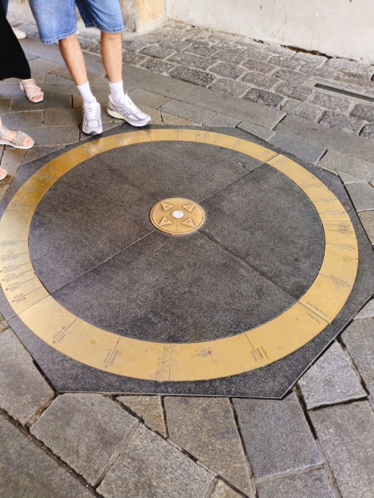 ミハエル門の下にある世界各都市までの距離を示すゼロキロ地点の真鍮プレート